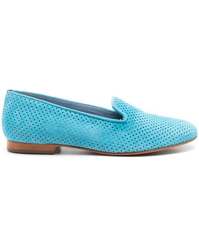 Blue Bird Shoes Perforated Leather Loafers - Blue