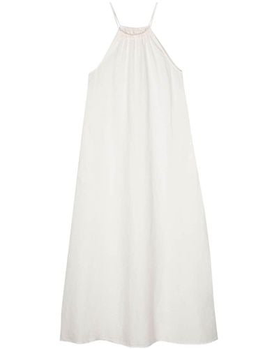 120% Lino Halterneck Linen Maxi Dress - White
