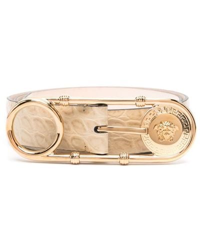 Versace Safety Pin Leather Belt - Natural