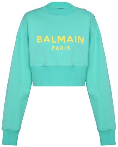 Balmain Logo-print Cropped Sweatshirt - Blue