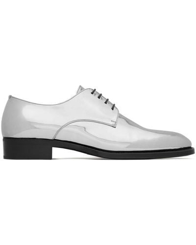 Saint Laurent Adrien Patent-leather Derby Shoes - White