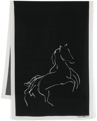 Emporio Armani Schal mit Pferde-Print - Schwarz
