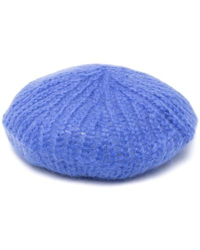 Ganni Ribbed-knit Beret Hat - Blue