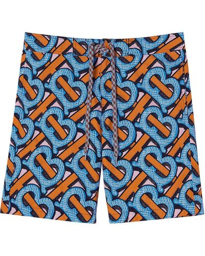 Burberry Monogram-print Knee-length Swim Shorts - Blue