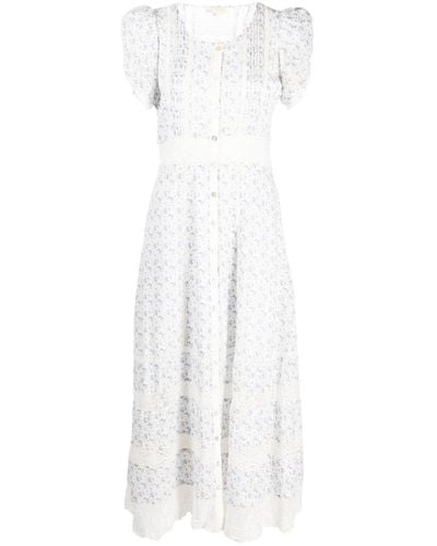 LoveShackFancy Floral-print Buttoned Midi Dress - White