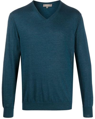 N.Peal Cashmere Pullover mit V-Ausschnitt - Blau