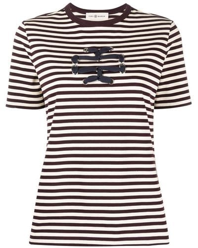 Tory Burch Woven Double T Striped T-shirt - Multicolor
