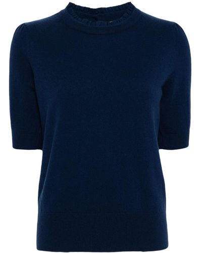 N.Peal Cashmere T-shirt en cachemire à volants - Bleu