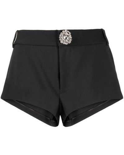 Area Crystal-embellished Virgin Wool Mini Shorts - Black