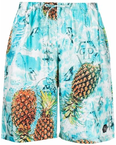 Philipp Plein Lounge-Shorts mit Ananas-Print - Blau