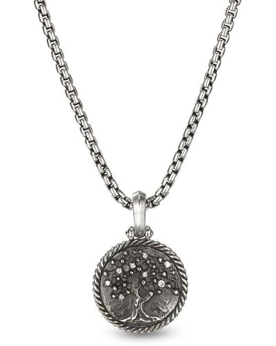 David Yurman Sterling Silver Tree Of Life Diamond Amulet - Metallic