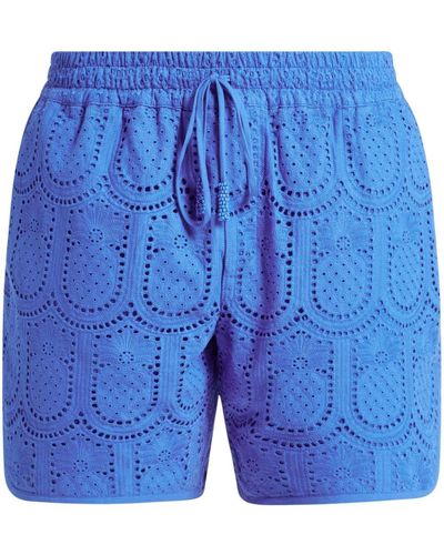FARM Rio Pineapple Eyelet Cotton Shorts - Blue