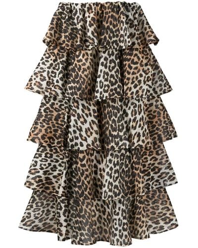 Ganni Leopard-print High-waist Skirt - Brown