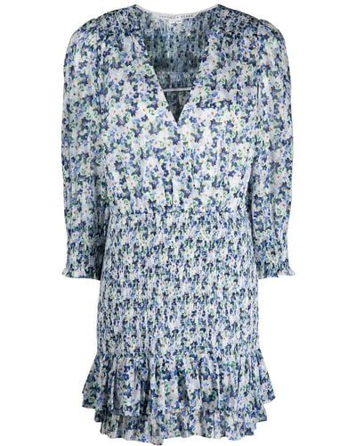 Veronica Beard Darrah Smocked Floral-print Mini Dress - Blue