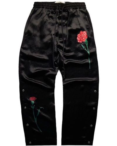 Song For The Mute Floral-appliqué Satin Track Trousers - Black