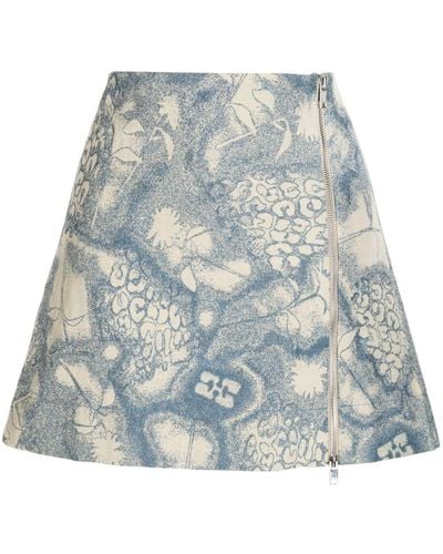 Ganni Brocade Zip-up A-line Skirt - Blue