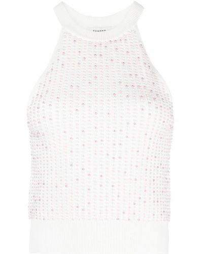 Sandro Faux-pearl Ribbed-knit Top - White