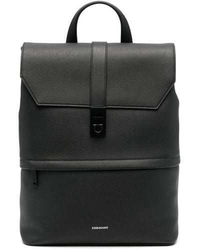 Ferragamo Rucksack aus Leder mit Logo-Prägung - Schwarz