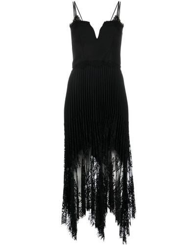 Nissa Lace-trim Pleated Midi Dress - Black