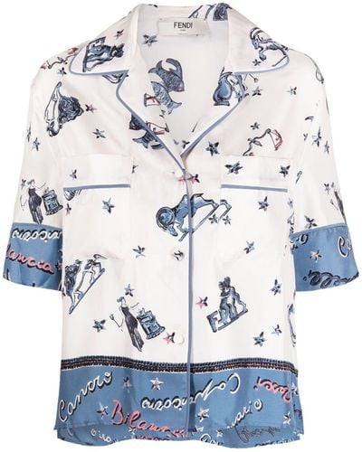 Fendi Camisa con estampado Astrology - Azul