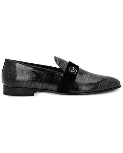 Philipp Plein Loafer mit Logo-Schild - Schwarz