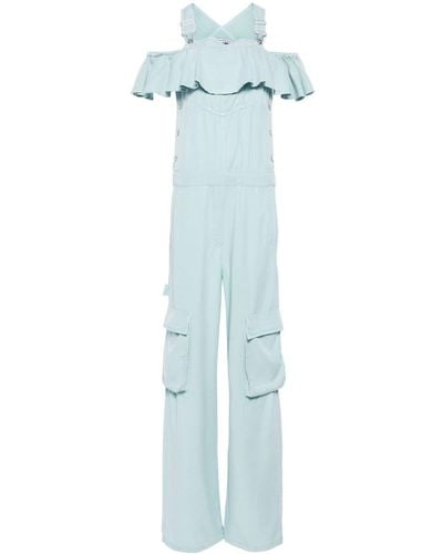 Moschino Jeans Ruffle-detail Cold-shoulder Jumpsuit - Blue