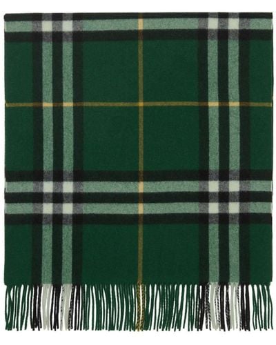 Burberry Check-print Fringed Cashmere Scarf - Green