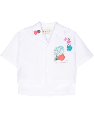 Marni Cropped-Hemd mit Blumen-Patch - Weiß
