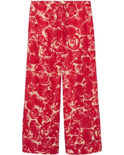Burberry Pantalones con cordones y naturaleza estampada - Rojo