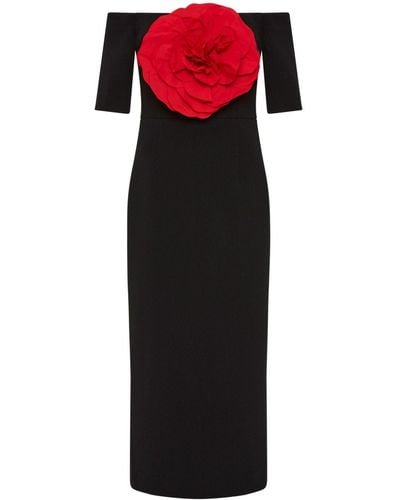 Rebecca Vallance Rhosen Floral-appliqué Midi Dress - Black