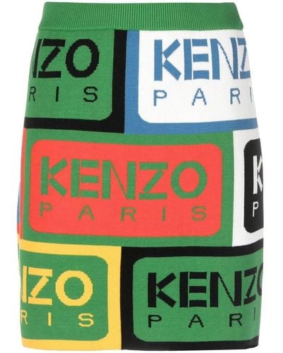 KENZO Knitted Logo-pattern Mini Skirt - Green