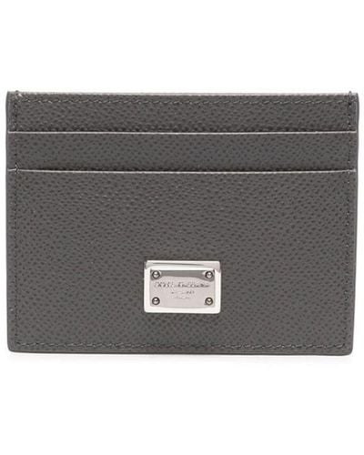 Dolce & Gabbana Leather Card Holder With Logo Plaque - Grey