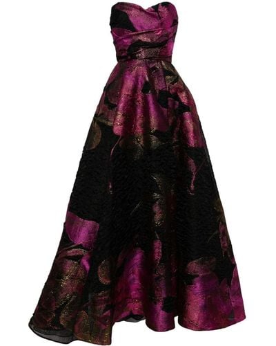 Amsale Strapless Cloqué Ball Gown - Purple