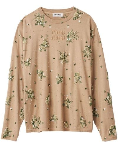 Miu Miu Camiseta con aplique floral - Neutro