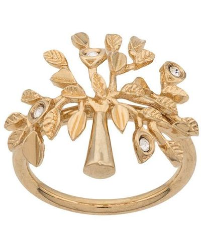 Mulberry Tree Ring In Brass Metal And Swarovski Crystal - Metallic