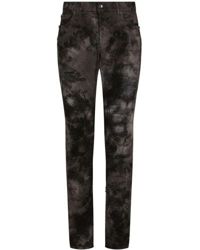 Dolce & Gabbana Slim-Fit-Jeans mit marmoriertem Effekt - Schwarz