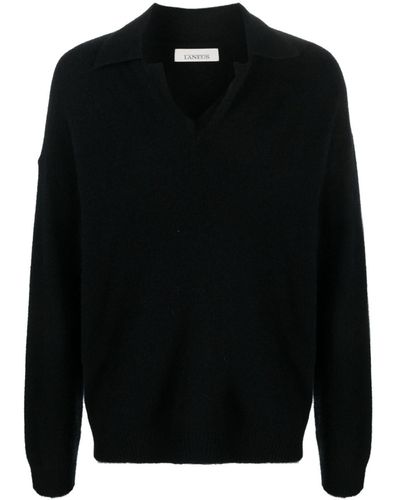 Laneus V-neck Ribbed Sweater - Black