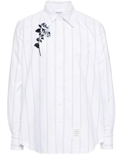Thom Browne Floral-embroidered Poplin Shirt - White