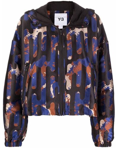 Y-3 Camouflage-print Cropped Hooded Jacket - Blue