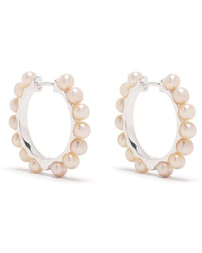 Dower & Hall Large Timeless Pearl huggie Hoops - White
