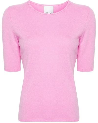 Allude Short-sleeve Knitted Top - Pink