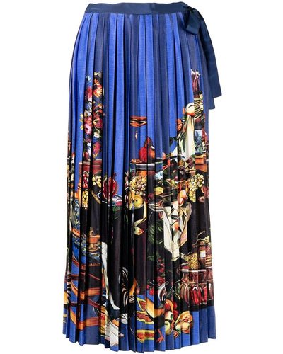 Stella Jean Pleated Wrap Skirt - Blue