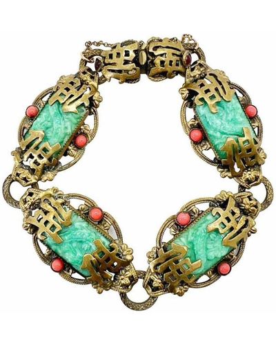 JENNIFER GIBSON JEWELLERY Antique Neiger Brothers Chinoiserie Dragon Bracelet 1920s - Green