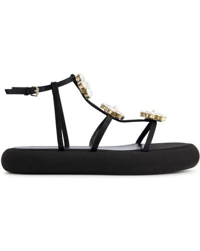 Giambattista Valli Floral-appliqué Flatform Sandals - Black