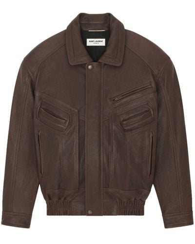 Saint Laurent Spread-collar Leather Bomber Jacket - Brown