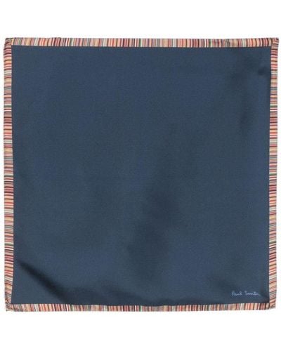 Paul Smith Signature Stripe Silk Pocket Square - Blue