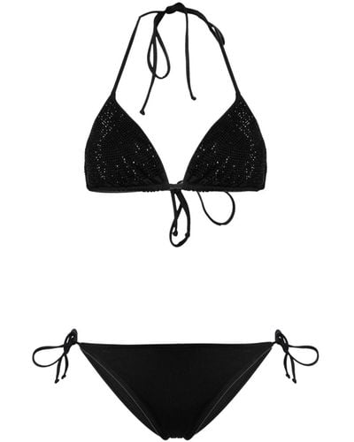 Mc2 Saint Barth Rhinestoned Triangle Bikini - Black