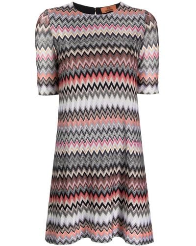 Missoni Mini-jurk Van Katoenblend Met Zigzagpatroon - Grijs