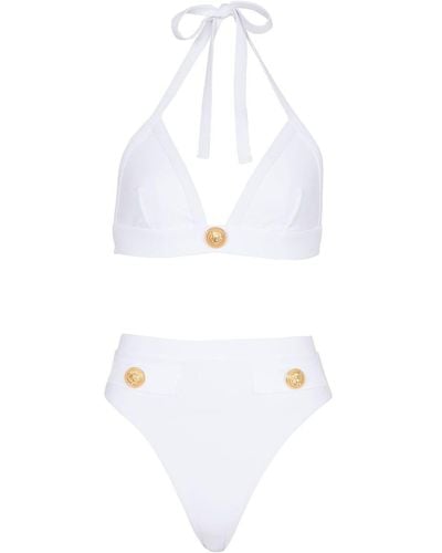 Balmain Button-embellished High-waisted Bikini - White
