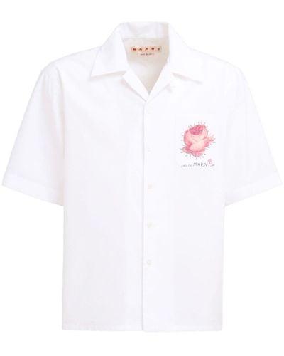 Marni Floral-appliqué Cotton Shirt - White